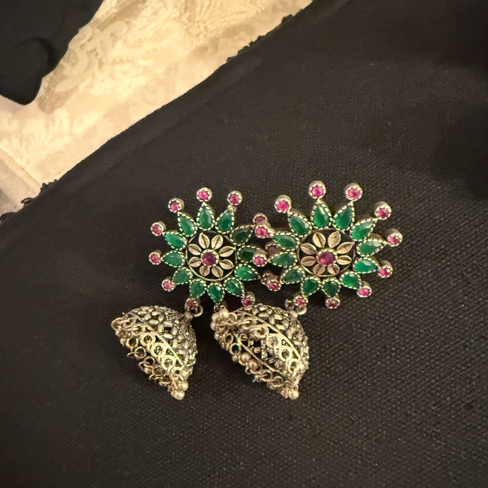 Elegant Green and Pink Floral Earrings